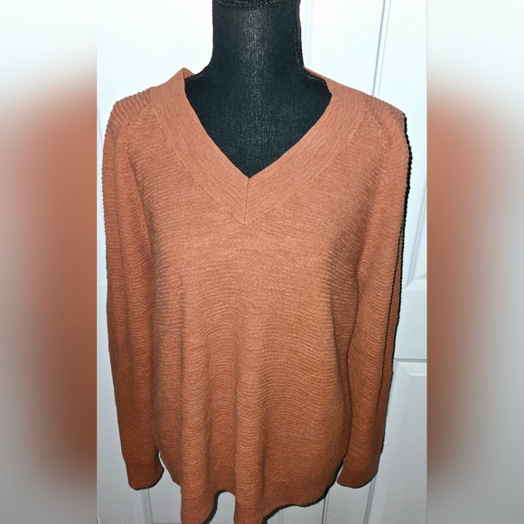 LOFT V-Neck Textured Sweater Amber Color Sz Sm - Picture 2 of 9